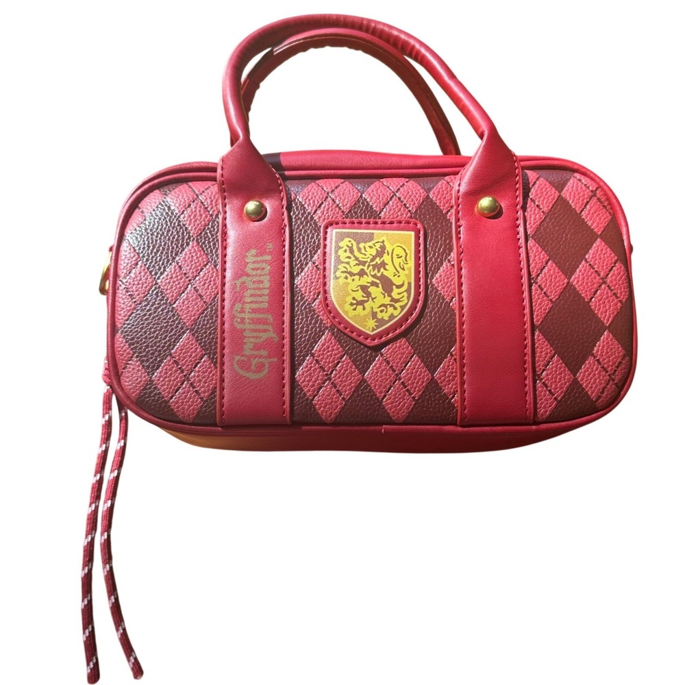 Harry Potter Gryffindor Mini Satchel Crossbody Purse Argyle Crest Red Gold